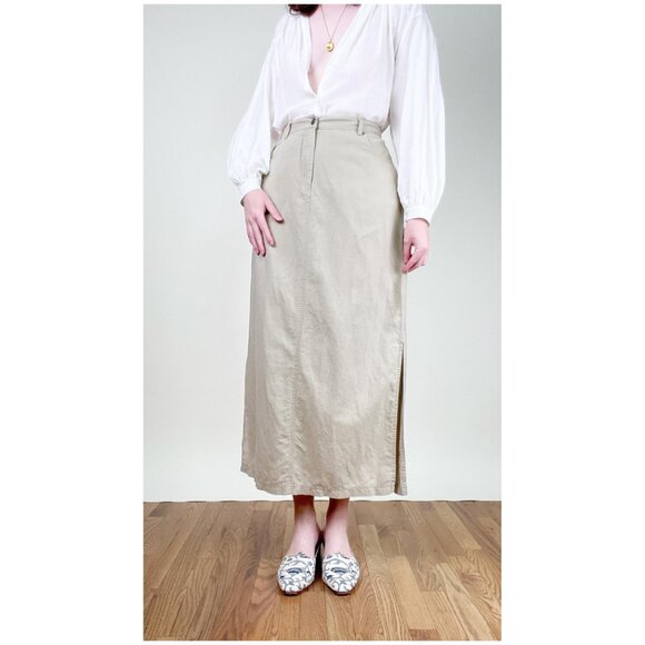 Vintage Linen High or Low Rise Maxi Skirt Straight Column Fit 90s Y2K Euro Girl - Picture 7 of 10